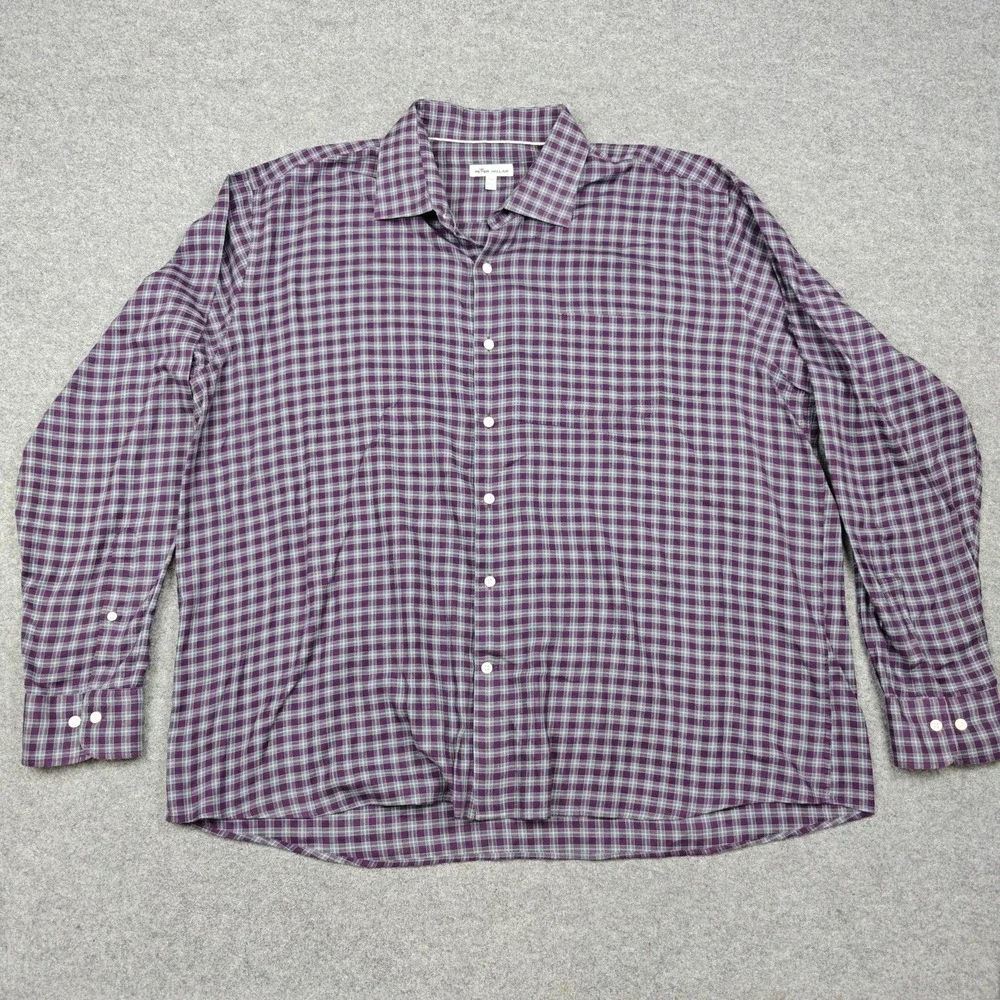 Peter Millar Shirt Mens 2XL Purple Plaid Cotton Long Sleeve‎ Button Up Casual